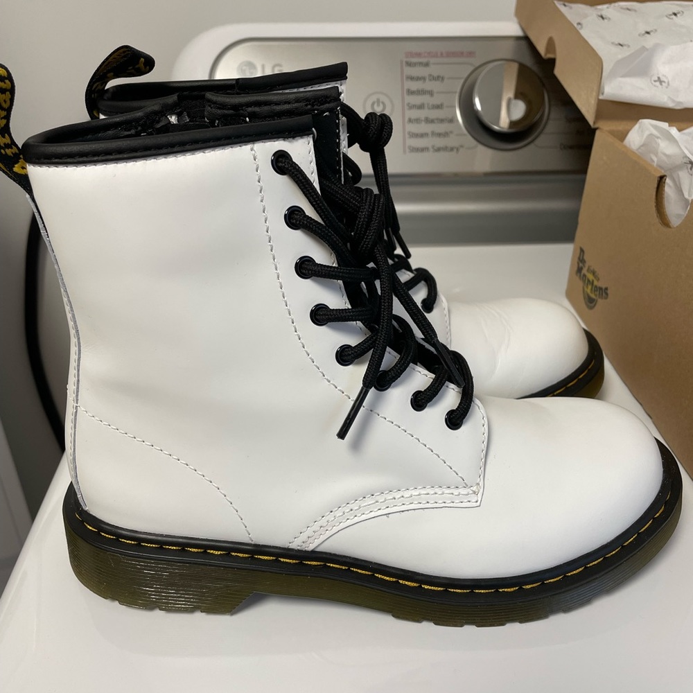 Like new Big Kid Dr. Martens white boots